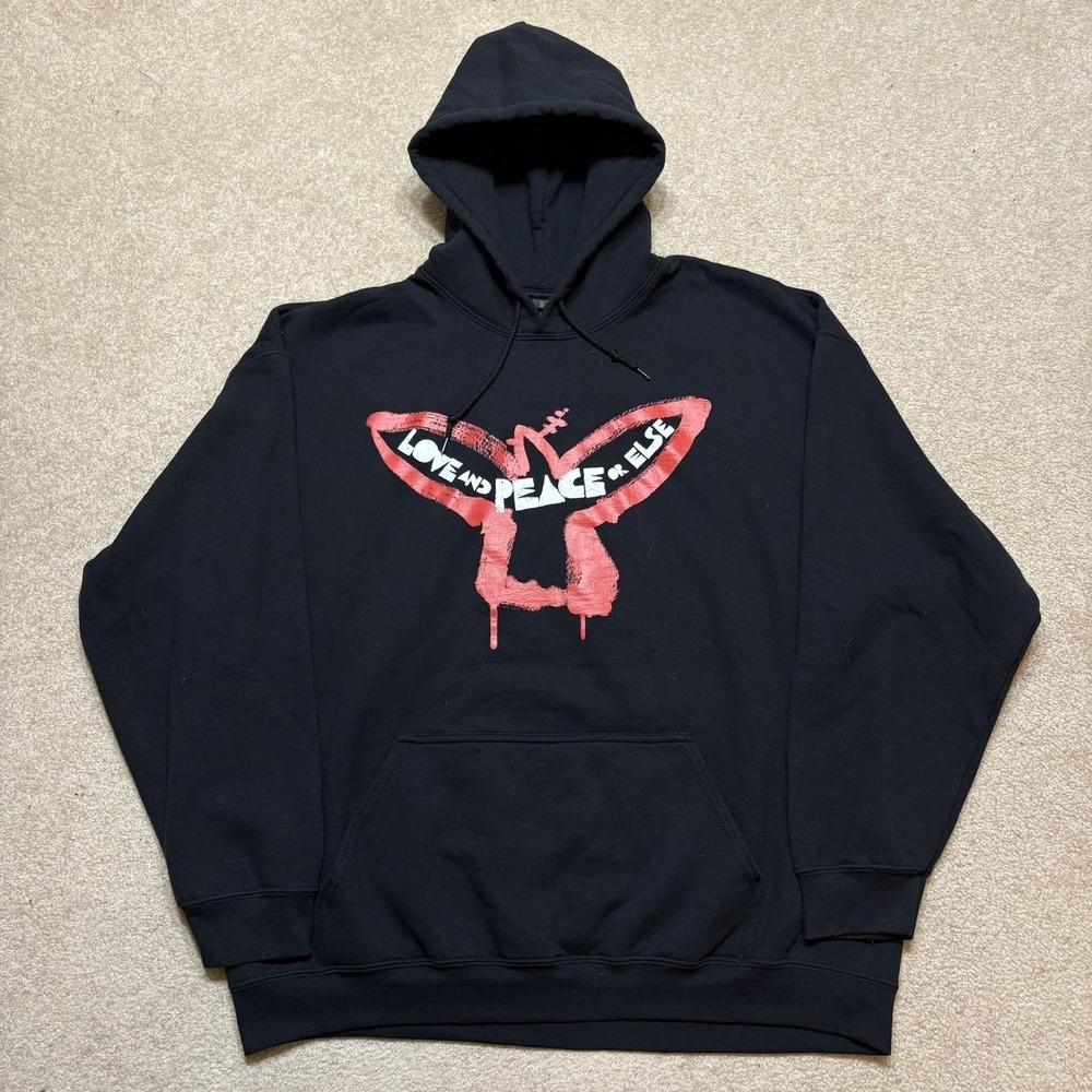 U2 Hoodie Sweatshirt Mens 2XL Black Love And Peace Or Else Graphic Alt Rock Band